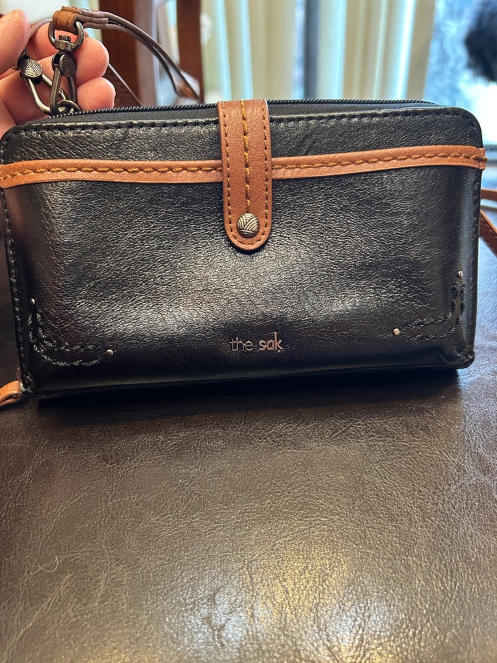 The Sak Black and Brown Leather Wristlet Wallet
